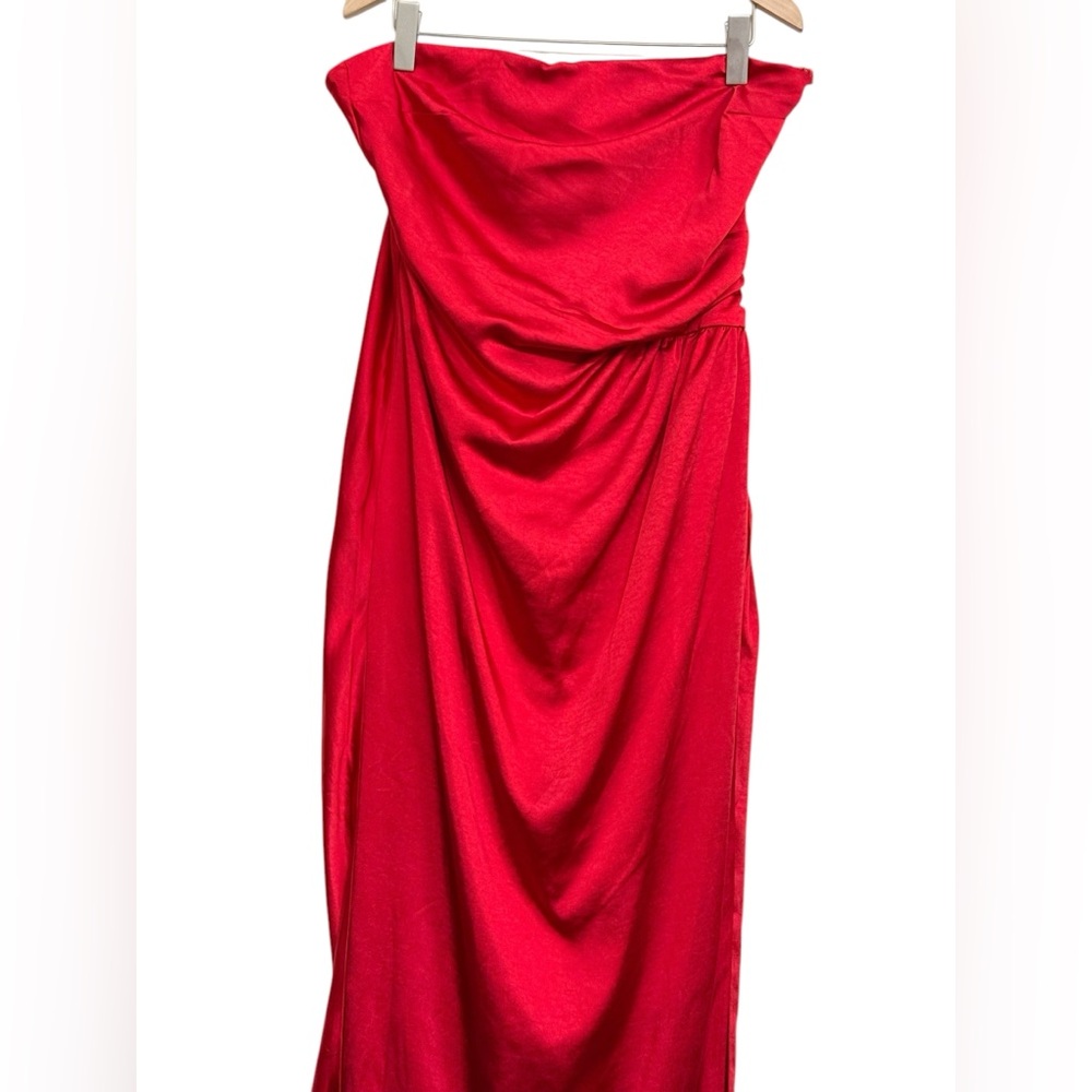NWT Meshki Aminah Draped Strapless Satin Maxi Dress in red Size XXL - Picture 8 of 16